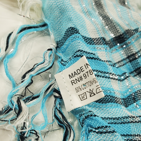 Plaid Sky Blue Neck Scarf - Picture 6 of 8